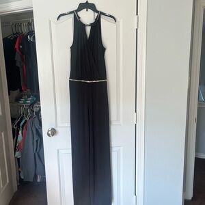 Cache Black Halter Jumpsuit with Silver Accent